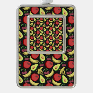 Fruit seamless pattern colourful tropical fruit silver plated framed ornament