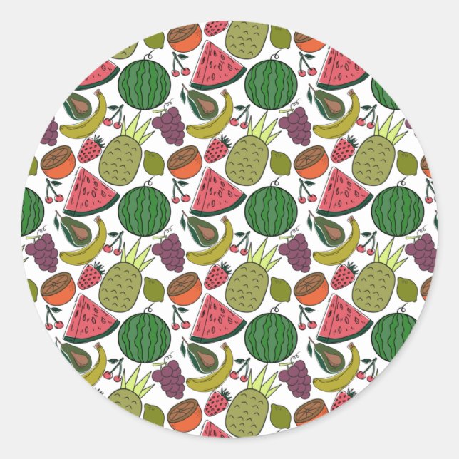 Fruit seamless pattern | Fruit surface pattern 15 Classic Round Sticker (Front)