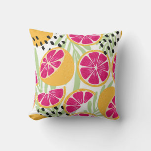 Fruit seamless pattern, grapefruit with tropical l cushion