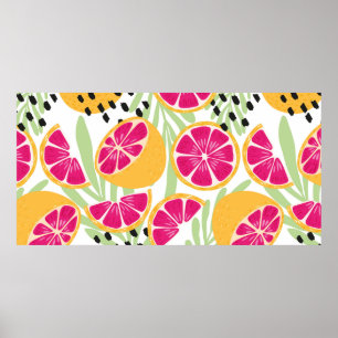 Fruit seamless pattern, grapefruit with tropical l poster