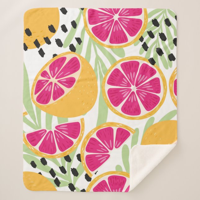 Fruit seamless pattern, grapefruit with tropical l sherpa blanket (Front)