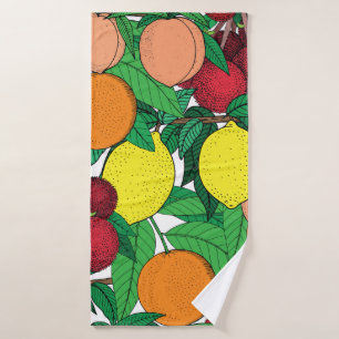 Fruit seamless pattern, hand drawn sketch, orange, bath towel