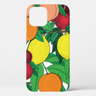 Fruit seamless pattern, hand drawn sketch, orange, iPhone 12 case