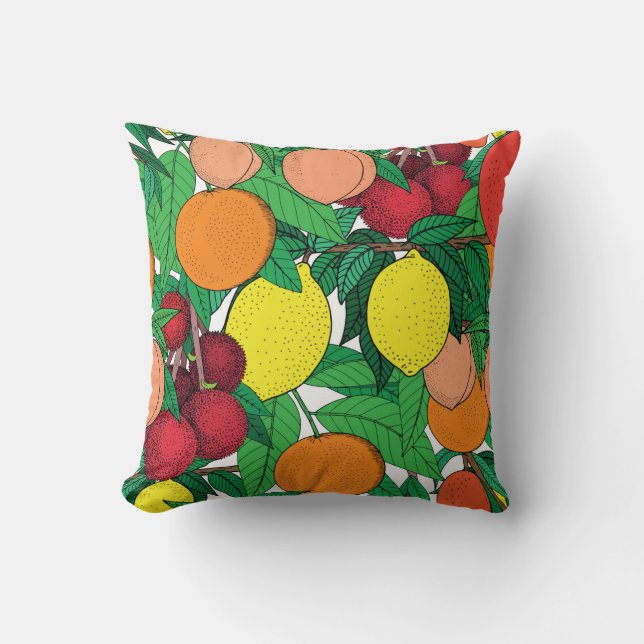 Fruit seamless pattern, hand drawn sketch, orange, cushion (Front)
