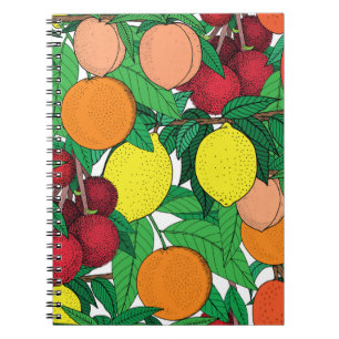 Fruit seamless pattern, hand drawn sketch, orange, notebook