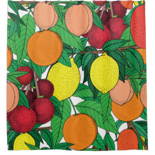 Fruit seamless pattern, hand drawn sketch, orange, shower curtain