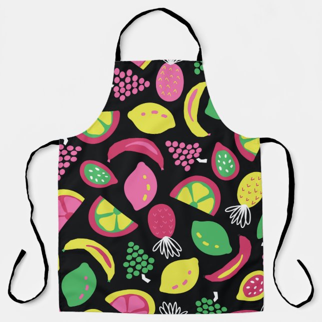 Fruit seamless vintage pattern black green yellow  apron (Front)