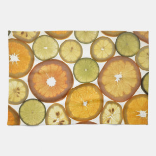 Fruit slices citrus pattern orange yellow green tea towel