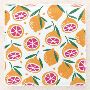 Fruit Stamp Textured Seamless Pattern Glass Coaster