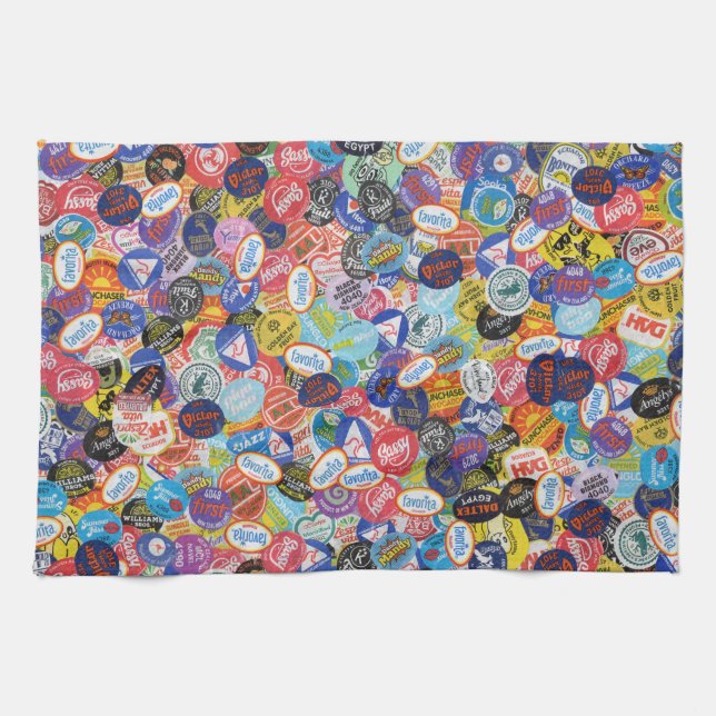 Fruit Sticker Montage Pattern Tea Towel (Horizontal)