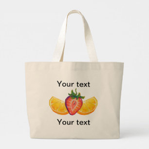 Fruit, Strawberry, orange Large Tote Bag