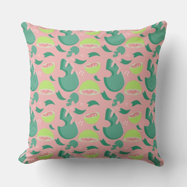 Fruit Summer Guava Pink Monstera Pattern Cushion (Front)