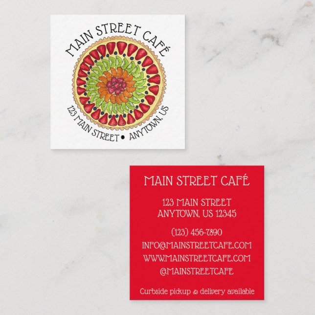 Fruit Tart Pie French Pastry Chef Bakery Pastries Square Business Card (Front/Back)