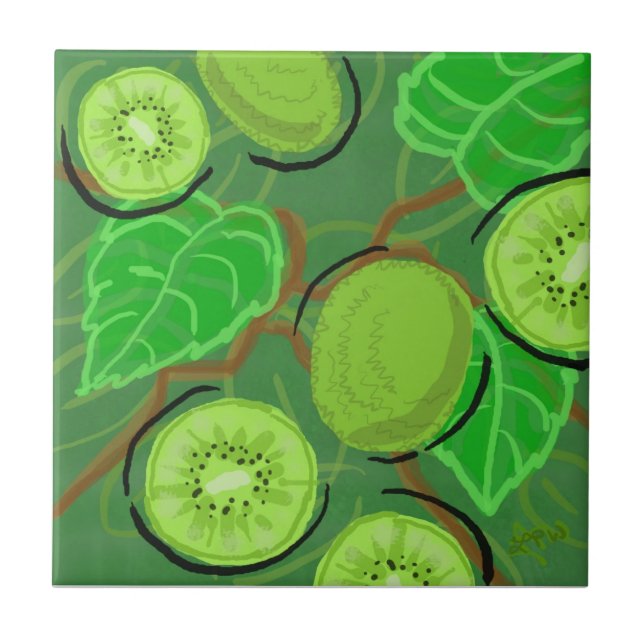 Fruit Tile:  Kiwis Ceramic Tile (Front)