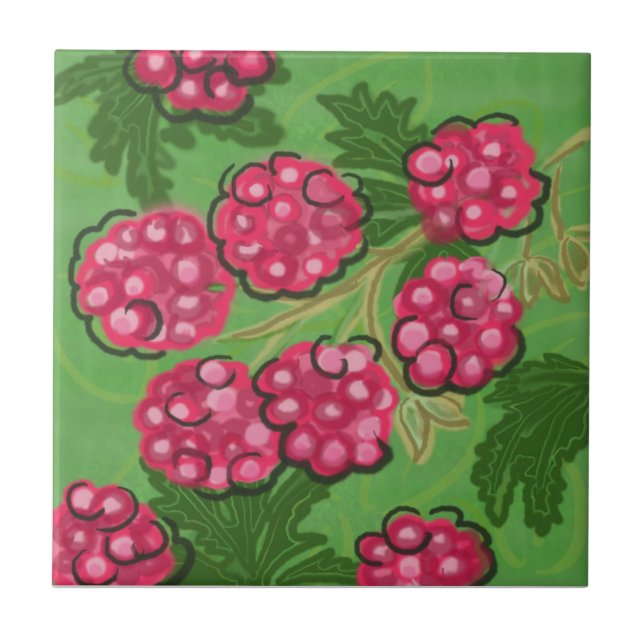 Fruit Tile: Raspberries Ceramic Tile (Front)