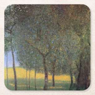 Fruit Trees, Gustav Klimt Square Paper Coaster