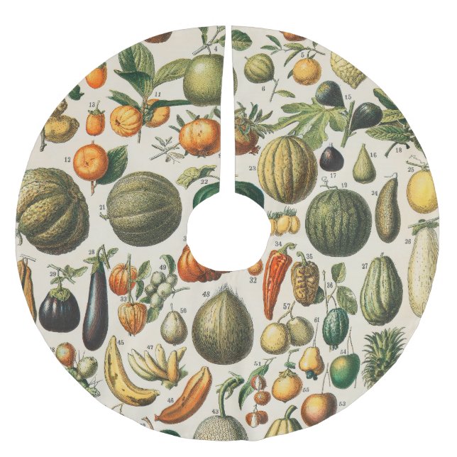 Fruit Vegetable Botanical Scientific Illustration Brushed Polyester Tree Skirt (Front)