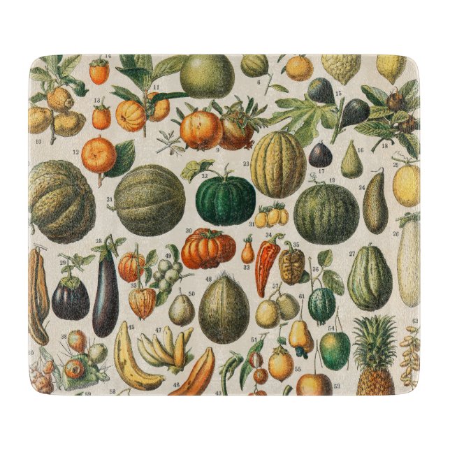 Fruit Vegetable Botanical Scientific Illustration Cutting Board (Front)