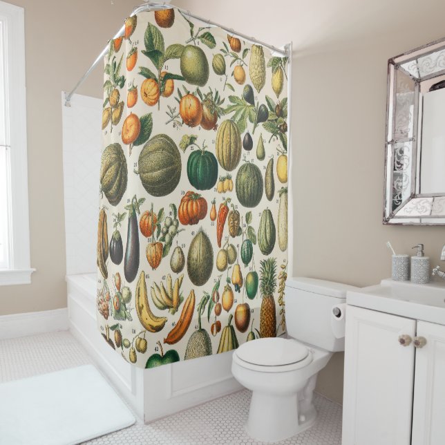 Fruit Vegetable Botanical Scientific Illustration Shower Curtain (In Situ)