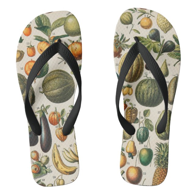 Fruit Vegetable Botanical Scientific Illustration Thongs (Footbed)