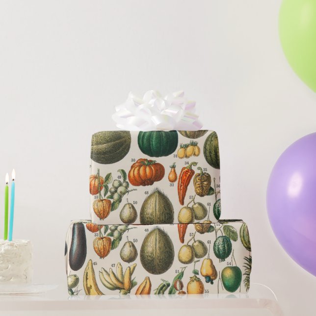 Fruit Vegetable Botanical Scientific Illustration Wrapping Paper (Party Gifts)