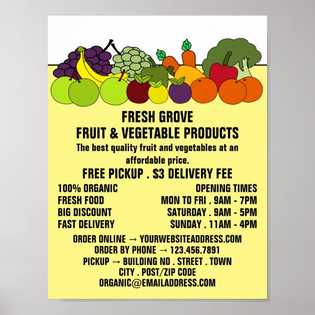 Fruit & Vegetables, Greengrocers Advertising Poster (Front)