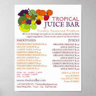 Fruit & Vegetables, Juice Bar Advertising Poster