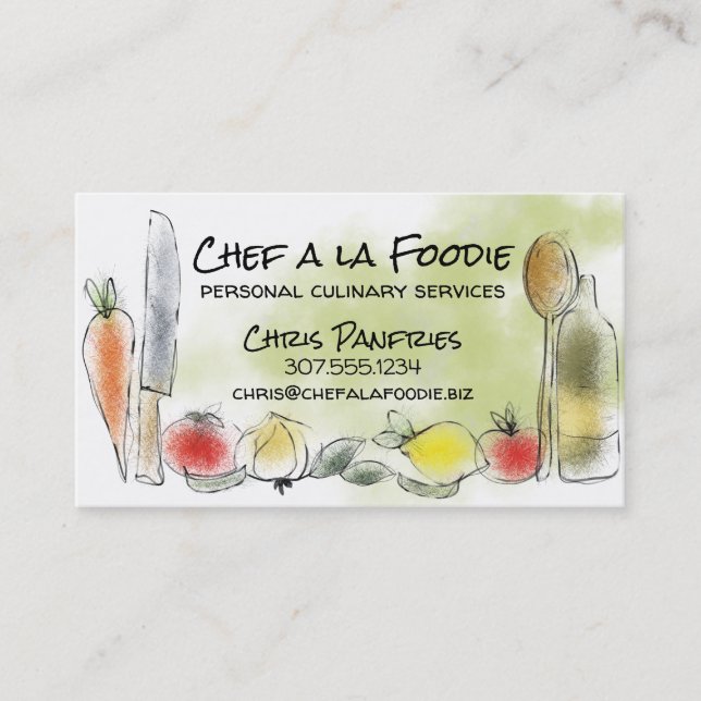 Fruit veggie utensils chef catering business card (Front)