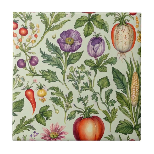 Fruit, Veggies, Flowers Seamless Ceramic Tile (Front)
