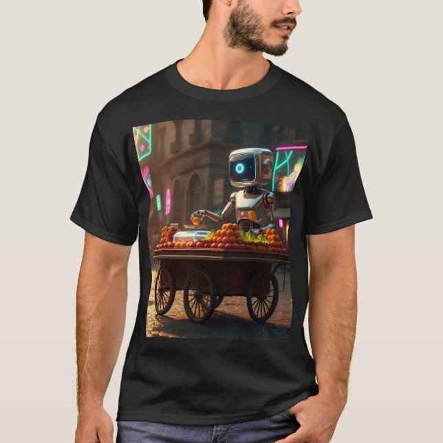 Fruit Vendor Robot – Egyptian Street Fusion Art T-Shirt (Front)