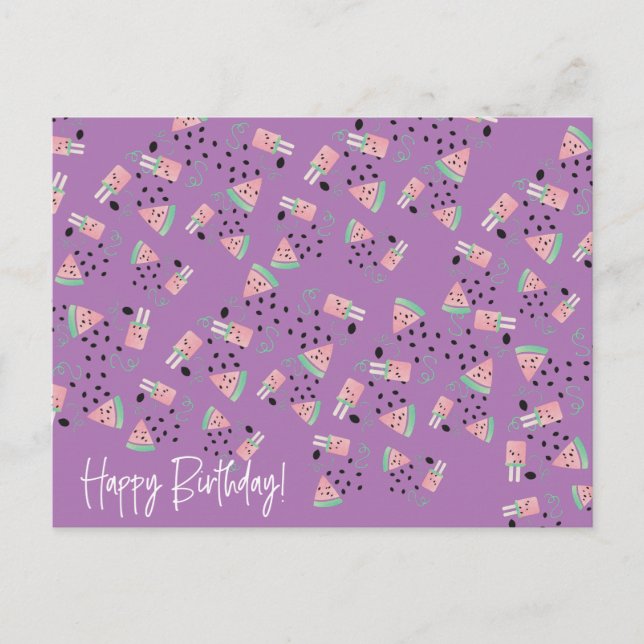 Fruit Watermelon Ice Cream and Seed Fun Pattern Postcard (Front)