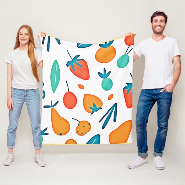 Fruit Whimsy: Playful Pattern Fleece Blanket (In Situ)