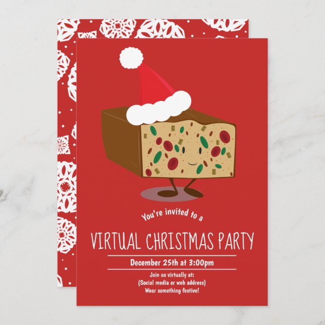 Fruitcake Cartoon Virtual Christmas Party Invitation (Front/Back)