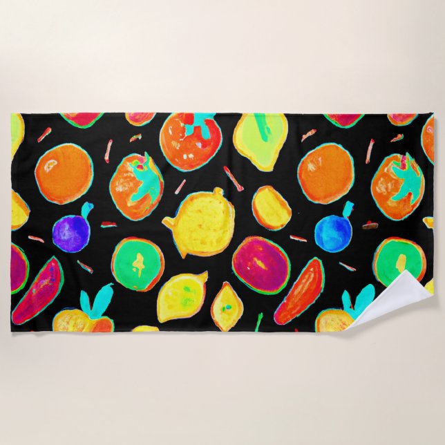 Fruitful Neon Visions Design Beach Towel (Front)
