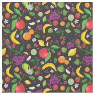 Fruitopia Print, Fresh Fruit on Black Ground Fabri Fabric