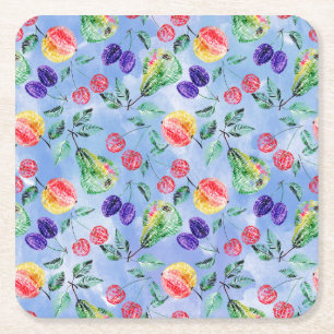 Fruits and berries. square paper coaster
