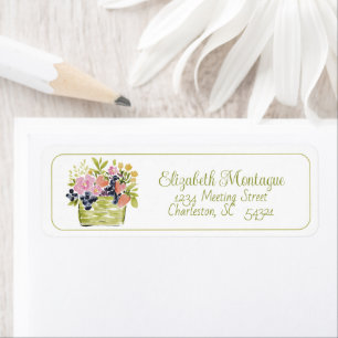 Fruits and Flowers Basket on Stripe Return Address Label