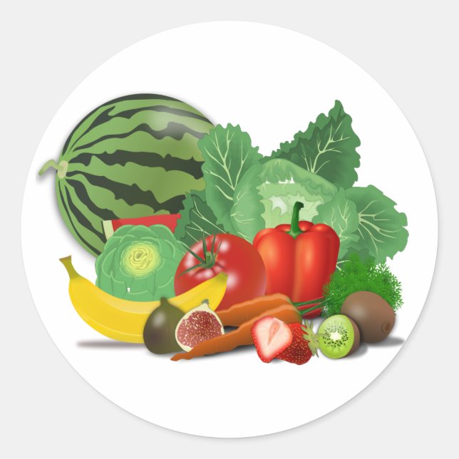 Fruits and vegetables classic round sticker (Front)