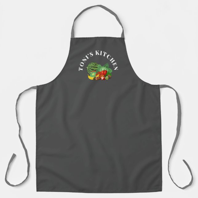 Fruits and Vegetables on Grey Customised Apron (Front)