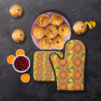 Fruits and zest green oven mitt & pot holder set
