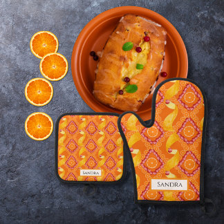 Fruits and Zest Orange Personalised Oven Mitt & Pot Holder Set