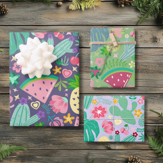 Fruits & Cactus Sweet Botanical Desert Bloom  Wrapping Paper Sheet