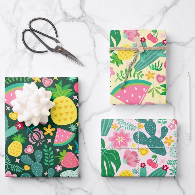 Fruits & Cactus Tropical Festival Wrapping Paper Sheet (Front)