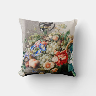 FRUITS ,FLOWERS,GRAPES ,PEACHES AND LITTLE BIRD CUSHION