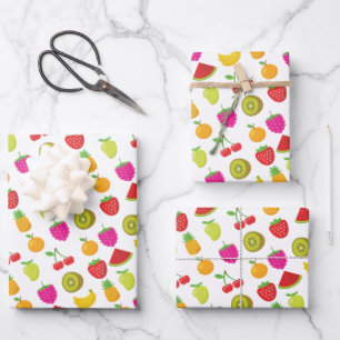 Fruits Food Pattern Colourful Strawberry Watermelo Wrapping Paper Sheet