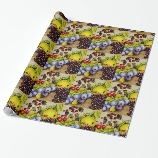 Fruits from the Hedgerow fine art wrapping Paper (Unrolled)