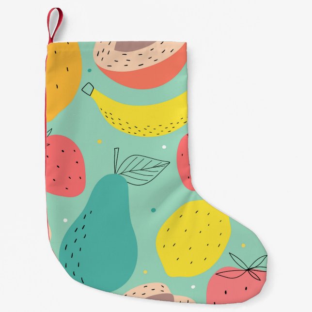 Fruits hand-drawn, decorative seamless pattern. small christmas stocking (Front)