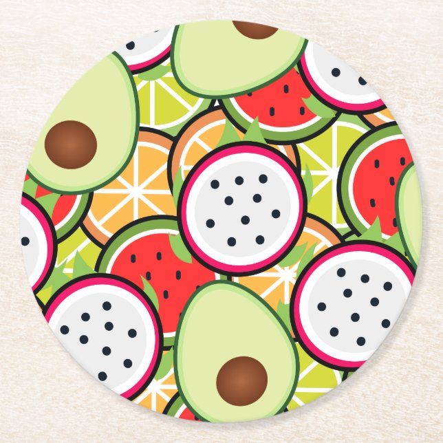 Fruits mix round paper coaster (Front)