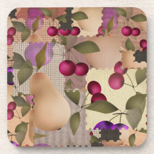 Fruits, patchwork, berries , pear , cherry , plum coaster