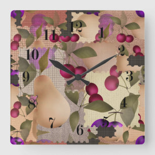 Fruits, patchwork square wall clock